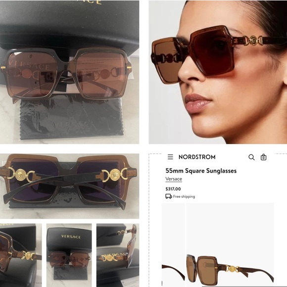 VERSACE LOGO MEDALLIONS FOR A SIGNATURE STATEMENT ON TRANSPARENT BROWN SUNNIES - Picture 11 of 16